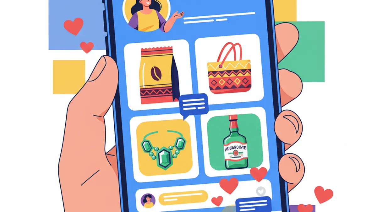 Live shopping en Colombia, ilustración digital de compras en vivo
