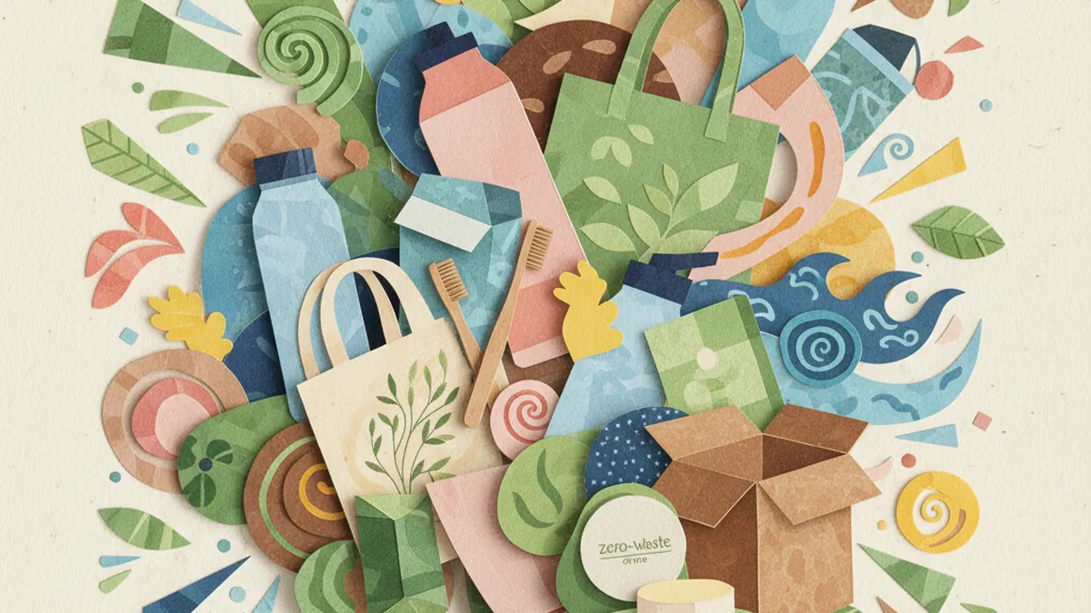 Marcas sostenibles argentinas, collage de colores con productos eco-friendly